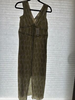 Rebecca Taylor Green Floral Pleated V-Neck Dress